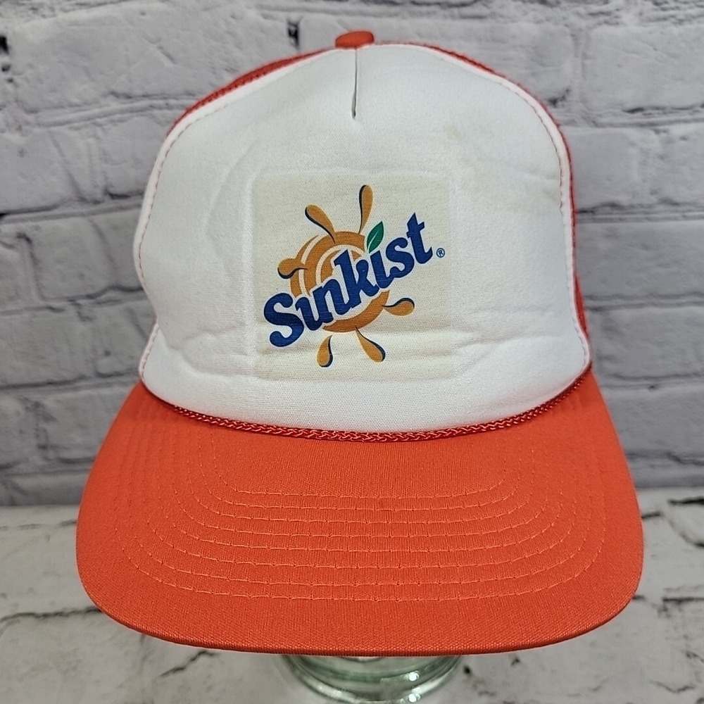 Vintage Sunkist Orange Soda Trucker Hat Mens Snapback Rope Front Advertising Cap